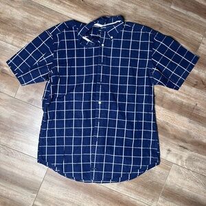 Nautica 80s two-ply Men's navy Blue Checkered Button Down Shirt, large